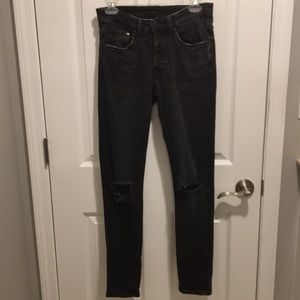 Skinny&Denim Black Distressed 4 Button Front Jeans